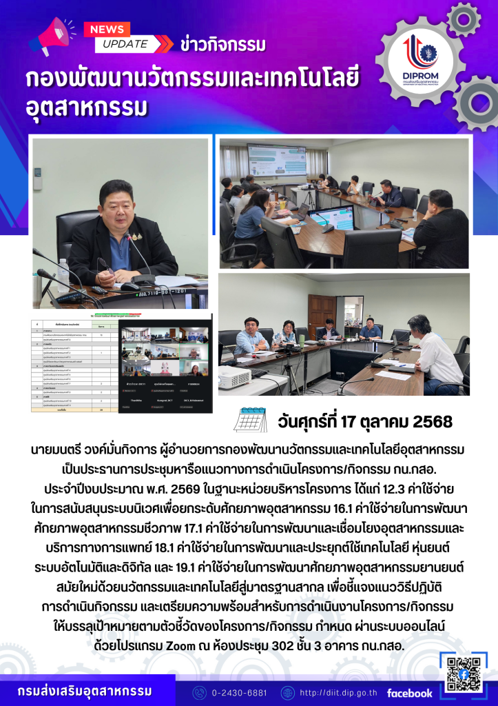 ผอ.กน.กสอ. เป็นประธานการประชุมหารือแนวทางการดำเนินโครงการ/กิจกรรม กน.กสอ.ประจำปีงบประมาณ พ.ศ. 2569